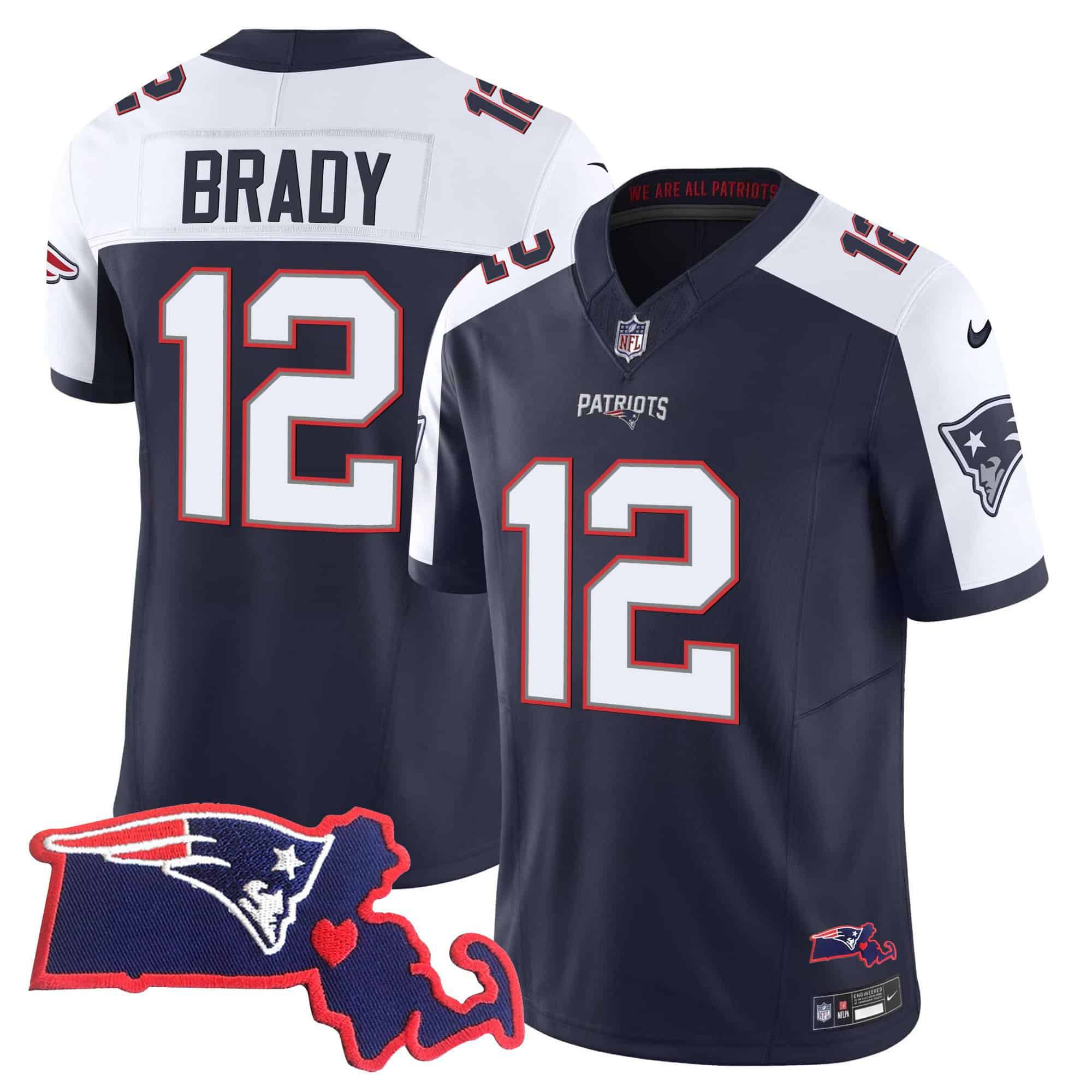 Men New England Patriots #12 Brady Dark blue 2024 Nike Patch Vapor Limited NFL Jersey